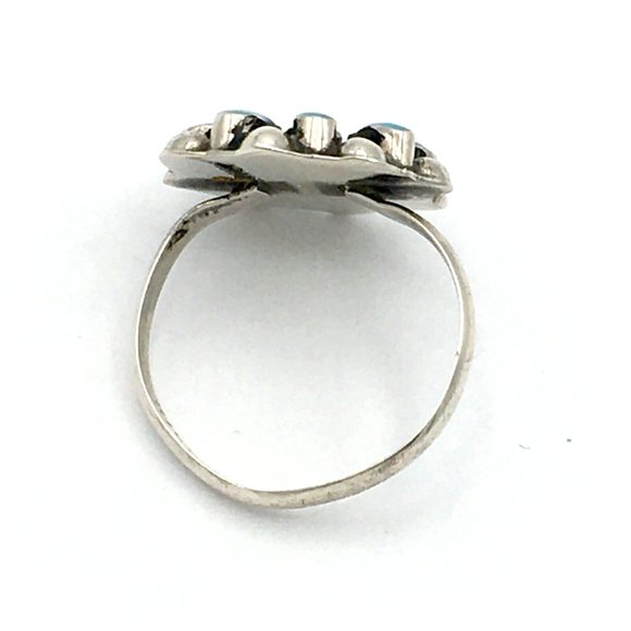 PETIT POINT sterling turquoise flower ring - size 6.5 Mexico southwest style 925 - Picture 7 of 8
